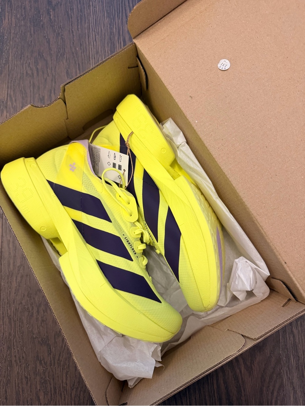 adidas Men's Neon Yellow Athletic Shoes with Navy Stripes
